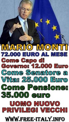 MARIO MONTI 72 000 EURO AL MESE